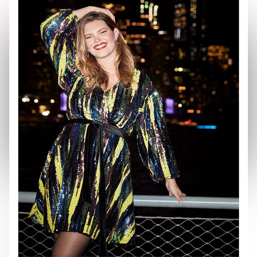 BRAND NEW Eloquii Sequin Striped Dress with Belt